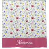 Rideaux De Douche Blue Pink Wildflower Botanical Custom Name  (Devant)