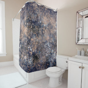 Rideaux De Douche Blue & Rose Gold Paint Splatter Abstract Glamour