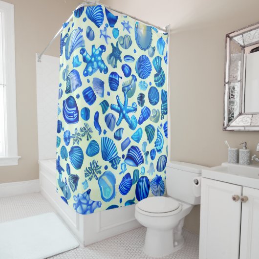 Rideaux De Douche Blue Sea Shells Ocean Motif (En situation)