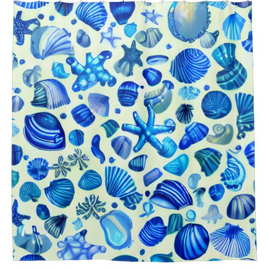 Rideaux De Douche Blue Sea Shells Ocean Motif (Devant)