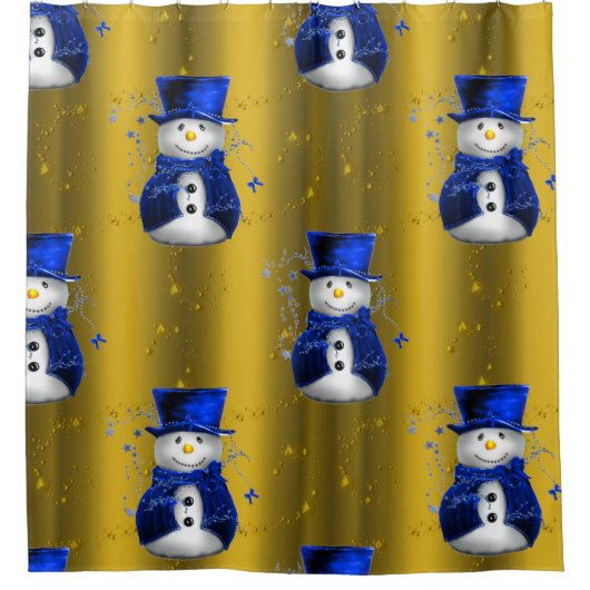 Rideaux De Douche Blue Snowman sur Gold Christmas (Devant)