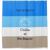 Rideaux De Douche Blue Tan and White Stripes Family Beach House (Devant)