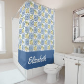 Rideaux De Douche Blue Tile French Country Lemon Custom Name (En situation)