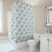 Rideaux De Douche Blue Tile French Country Lemon Pattern (En situation)