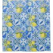 Rideaux De Douche Blue Tile French Country Lemon Pattern Home Decor (Devant)