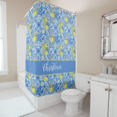 Rideaux De Douche Blue Tile French Country Lemon Pattern Shower Curt (En situation)