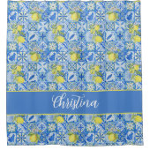 Rideaux De Douche Blue Tile French Country Lemon Pattern Shower Curt (Devant)