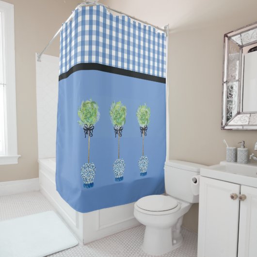 Rideaux De Douche Blue Topiary Blue and White Ginger Jar (En situation)