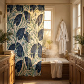Rideaux De Douche Blue Tropical Botanical Leaf Pattern – Elegant 