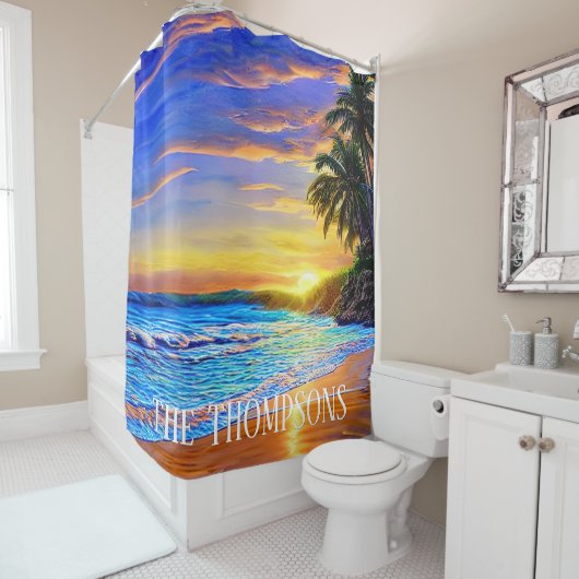 Rideaux De Douche Blue Turquoise Ocean Sunset (En situation)