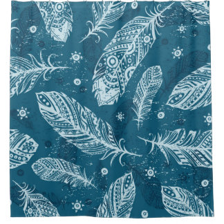 Rideaux De Douche Blue vintage feather pattern