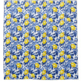 Rideaux De Douche Blue Watercolor Lemon Pattern  (Devant)