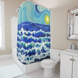 Rideaux De Douche Blue Waves Moon Danser dans l'océan