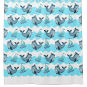 Rideaux De Douche Blue Whales And Sailboats  (Devant)