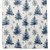 Rideaux De Douche Blue White Christmas Trees Snowflakes (Devant)