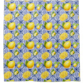 Rideaux De Douche Blue White Lemon Tile Pattern Mediterranean Citrus (Devant)