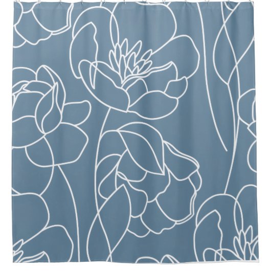 Rideaux De Douche Blue White Modern Wildflower (Devant)