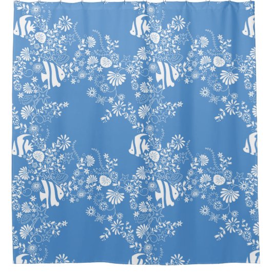 Rideaux De Douche Blue White Ocean Life Motif (Devant)