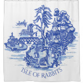 Rideaux De Douche Blue Willow Rabbit Island Whimsical Chinoiserie (Devant)