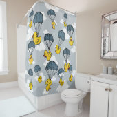 Rideaux De Douche Blue Yellow Cute Rubber Duck Parachute Sky Clouds (En situation)