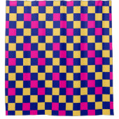 Rideaux De Douche Blue Yellow Pink Checkered Pattern Design  (Devant)