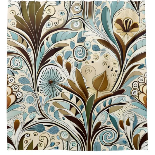 Rideaux De Douche Blues et Browns botaniques (Devant)