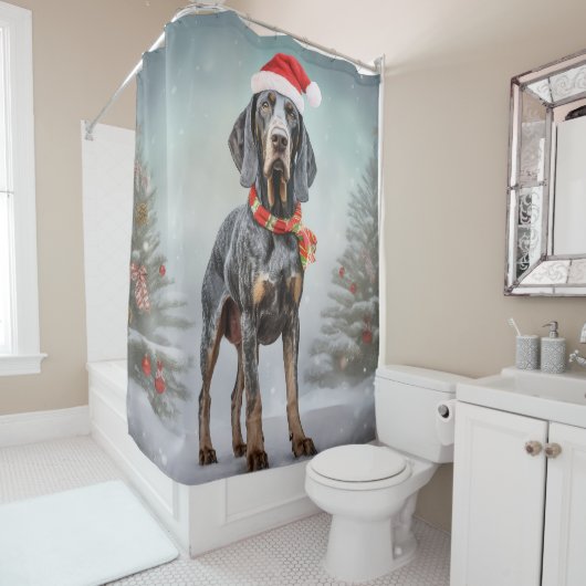 Rideaux De Douche Bluetick Coonhound Dog en Noël de neige (En situation)