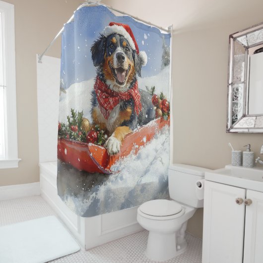 Rideaux De Douche Bluetick Coonhound Dog in Sledge Christmas (En situation)