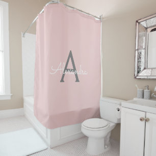 Rideaux De Douche Blush Pink Grey Modern Script Girly Monogram