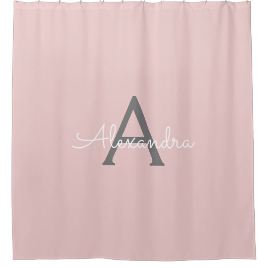 Rideaux De Douche Blush Pink Grey Modern Script Girly Monogram (Devant)