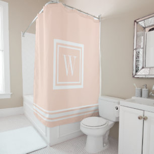 Rideaux De Douche Blush Rose et Monogramme Carré Classique Blanc