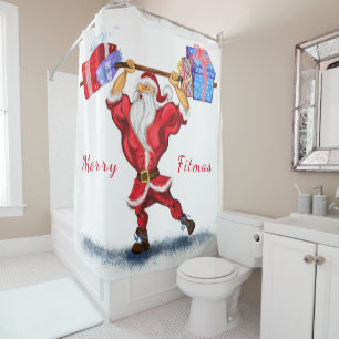 Rideaux De Douche Bodybuilder Santa Claus avec cadeaux de Noël Drôle
