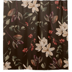 Rideaux De Douche Bohème Floral Dark : Aquarelle Motif