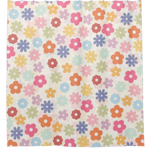 Rideaux De Douche Boho 70's Retro Daisy Flowers (Devant)