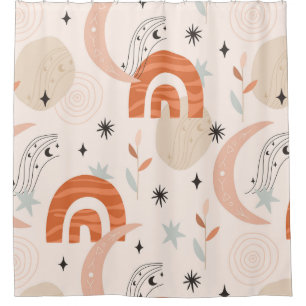 Rideaux De Douche Boho arc-en-ciel abstraite ligne art lune étoiles
