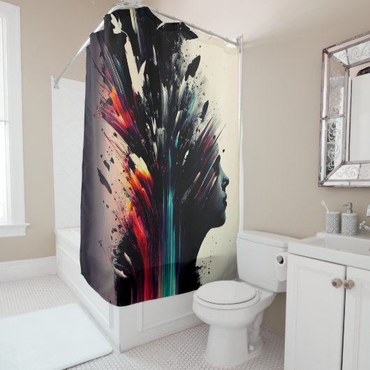 Rideaux De Douche Boho art abstrait avec visage de fille (En situation)