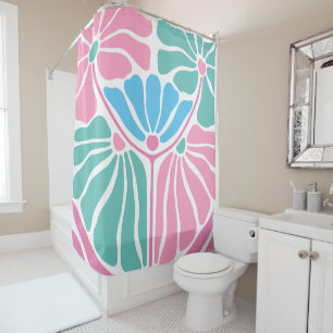 Rideaux De Douche Boho bleu vert rose rétro