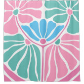 Rideaux De Douche Boho bleu vert rose rétro (Devant)