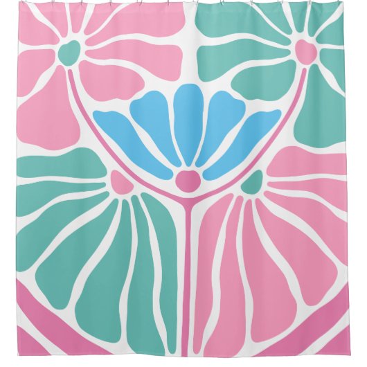 Rideaux De Douche Boho bleu vert rose rétro (Devant)