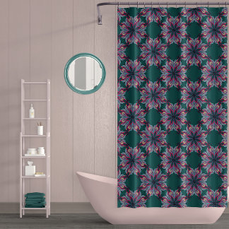 Rideaux De Douche Boho Bloom Shower Curtain in Teal Green