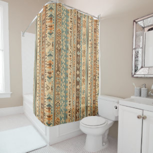 Rideaux De Douche Boho Camel Brown Turquoise