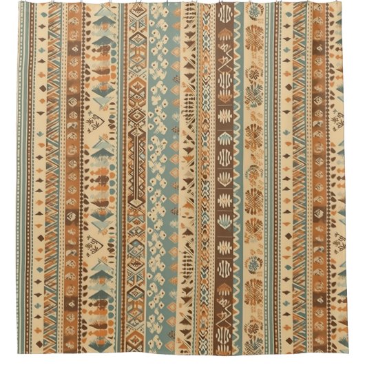 Rideaux De Douche Boho Camel Brown Turquoise (Devant)