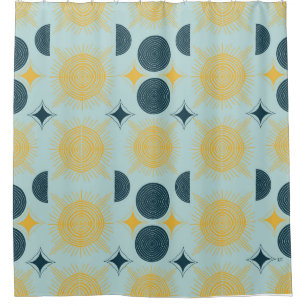 Rideaux De Douche Boho Celestial Sun Moon Motif bleu