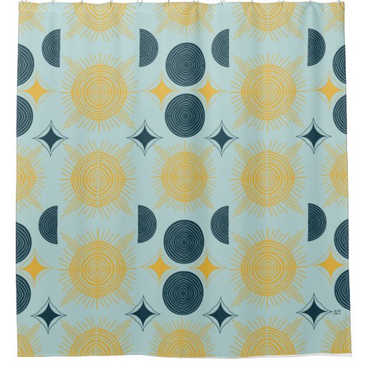 Rideaux De Douche Boho Celestial Sun Moon Motif bleu (Devant)