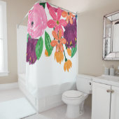 Rideaux De Douche Boho Chic Aquarelle Bourgogne Rose Fleurs (En situation)