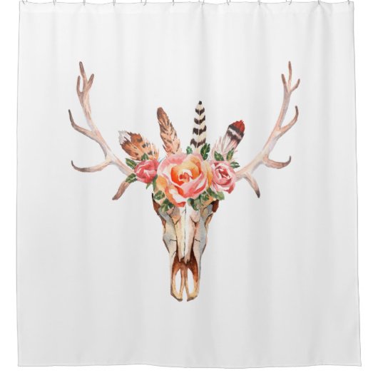 Rideaux De Douche BoHo crâne animal Aquarelle Roses Bah Douche (Devant)