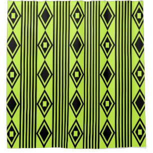 Rideaux De Douche Boho Diamonds Stripes Black Chartreuse