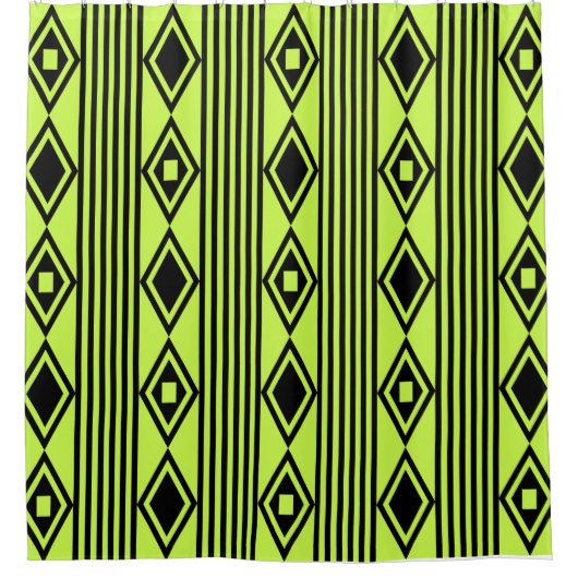 Rideaux De Douche Boho Diamonds Stripes Black Chartreuse (Devant)
