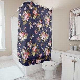 Rideaux De Douche Boho élégant d'or de rose de bleu marine floral