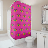 Rideaux De Douche BOHO Evil Eye Motif Funky Fuchsia Fun (En situation)